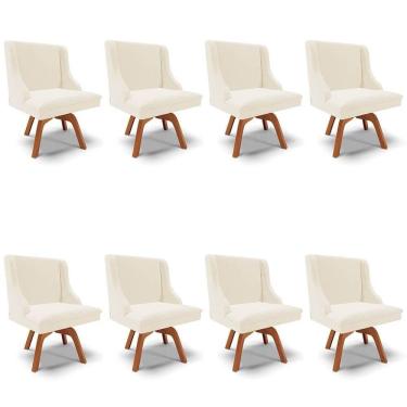 Imagem de Kit 8 Cadeiras Estofadas Base Giratória De Madeira Lia Veludo Bege - Ibiza