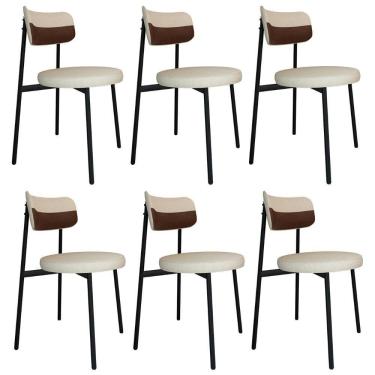 Imagem de Cadeira De Jantar Estofada Kit 6 Nyka M25 Linho Areia/marrom - Mpozenato