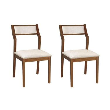 Imagem de Conjunto 2 Cadeiras De Jantar Lagum Conforto Estofada Jequitibá Terra Linho Bege