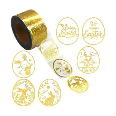 Imagem de CarpNettore 500 Adesivos de Páscoa Transparentes com Design de Folha de, Autoadesivos, com Coelhinho da Páscoa, para Embalagens de Presentes, 2.5 Cm X 3.8 Cm