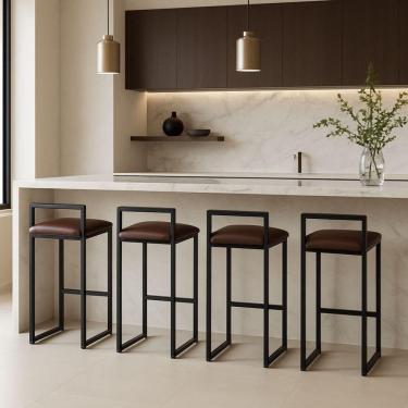 Imagem de Kit 4 Banqueta Alta Ferro Cozinha Corino Bancada Gourmet Marrom