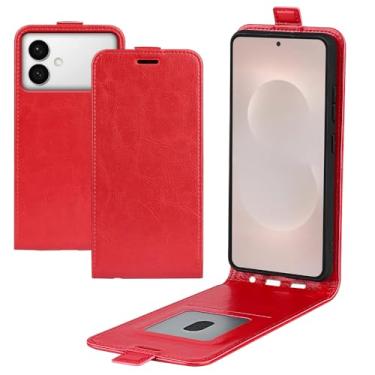 Imagem de XZDWH Capa para Samsung Galaxy S26 Edge, capa de telefone flip vertical fina de couro PU capa protetora com fecho magnético com compartimento para cartão (vermelho)