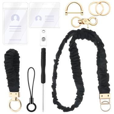 Imagem de LXUEJIE Conjunto de 2 peças de cordões elásticos para crachás de identificação, porta-chaves retrátil elástico com suporte de cartão cordão de pescoço para mulheres enfermeiras navio de cruzeiro