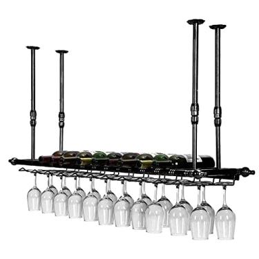 Imagem de APUM Rack de vinho de teto, altura ajustável, suporte de taça, prateleira de taça de vinho pendurada, suporte de garrafa de vinho vintage, decoração de bar/casa/cozinhas (60 cm)