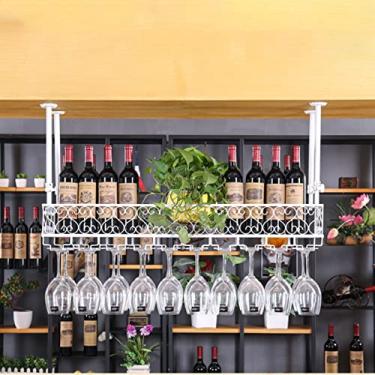 Imagem de APUM Rack de vinho para pendurar no teto para garrafa de vinho, suporte de copo de vinho de altura ajustável para prateleira de armazenamento de bar, decoração de casa