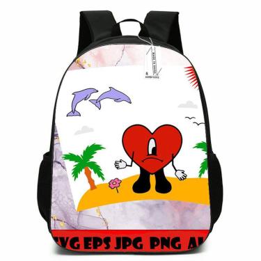 Imagem de Mochila Bads Bunny Cartoon Kids School Oxford 29x16x42cm