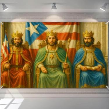 Imagem de HOMETITUTE Faixa Medieval dos Três Reis 188 x 109 cm Tapeçaria Cena do Trono Real Cenário Histórico Coroa Clássica Decoração de Parede Fundo de Palácio Antigo para Exibição de Fotos Eventos Internos