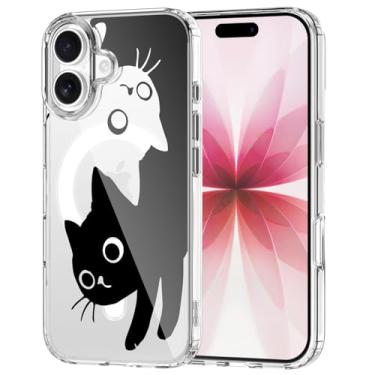 Imagem de OFQKOAKS Capa para iPhone 15 Pro, compatível com MagSafe, capa de celular com desenho magnético de gato fofo e docinho, capa protetora transparente e macia para amantes