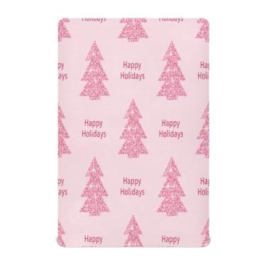 Imagem de Qilmy Lençóis de berço de Natal com árvores rosas, macio, respirável, elástico de microfibra para meninos e meninas, lençol com elástico para meninos e meninas, 132 x 71 cm, capa de colchão infantil
