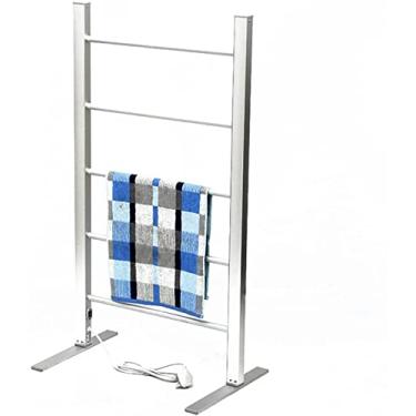 Imagem de uhyOHF Trilho de toalha elétrico com 6 trilhos guia, trilho de toalha aquecido plug-in, aquecedor de toalha de banheiro de liga de alumínio independente, prateleira de banheiro montada na parede (