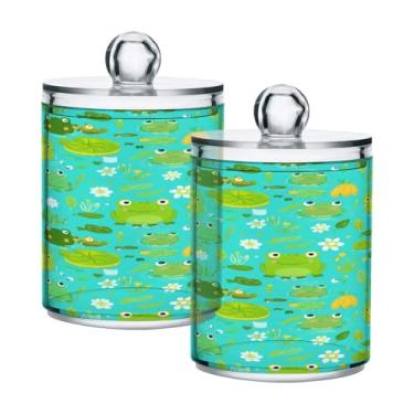 Imagem de Qilmy Cute Frogs Pacote com 2 unidades, frascos de boticário de 400 ml, vasilha organizadora de banheiro para cotonetes, bolas de algodão, almofadas de maquiagem, fio dental, sais de banho
