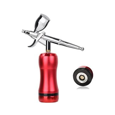 Imagem de Mini portátil Substituir bateria de alta pressão PSI Airbrush Kit de compressor de unhas Salão de beleza pulverizador Pintura privada(Part B Red)
