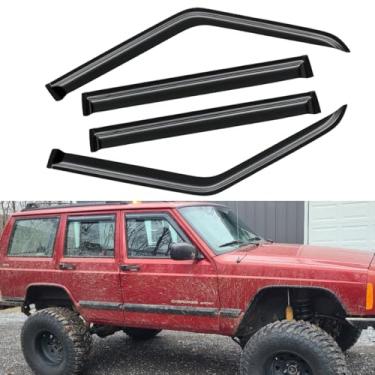 Imagem de Wensdy 4 peças defletor de vento de janela lateral, fita adesiva para fora do canal, fumo escuro, bom conjunto de protetores de chuva, viseira de janela compatível com Jeep Cherokee 1984-2001 (4
