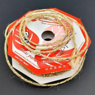 Imagem de Rolos Fio Juta Decoração Natal Cordão Dourado 20m Kit 6pçs