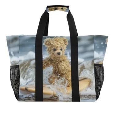 Imagem de ODAWA Sacolas de compras grandes e legais embaláveis para natação, bolsa de praia com alça aberta para mulheres, Urso legal, One Size
