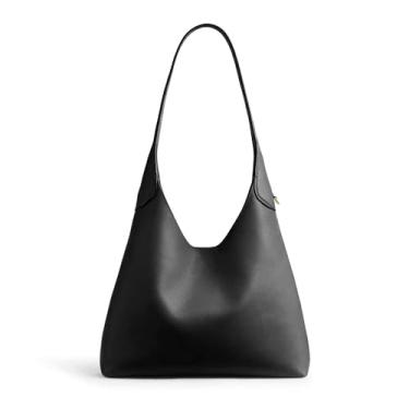 Imagem de Bolsa de ombro de couro Fall Hobo: Bolsa de mão vegana despojada - Mulheres profissionais universitárias - Viagem de classe de trabalho todos os dias, Claasic Black, Medium