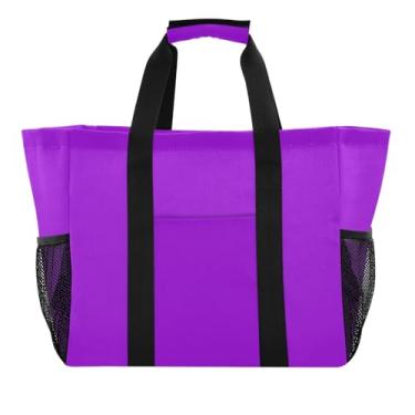 Imagem de ODAWA Bolsa de praia de lona aberta violeta escura para viagens e uso diário, bolsa estética resistente à água