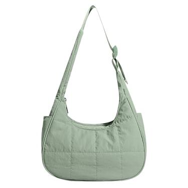 Imagem de Bolsa de ombro pequena crescente para mulheres, bolsas acolchoadas de nylon, bolsas casuais, bolsa fofa, com alça ajustável, Verde, One Size