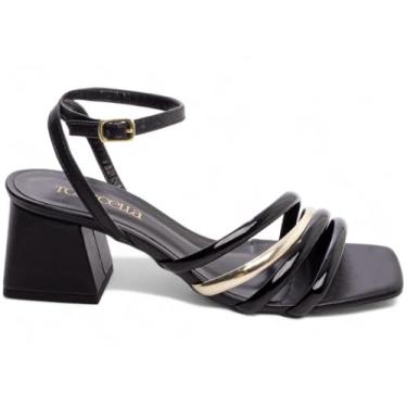 Imagem de Sandália Feminina Salto Médio Baixo Bloco Grosso Tiras 5,5cm Torricella (Preto, BR, Adulto, Numérico, 35)