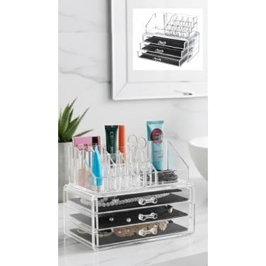 Imagem de Organizador Porta Maquiagem Pincel Batom Acrílico 3 Gavetas