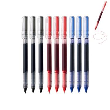 Imagem de GZBABY Canetas esferográficas rolantes, 9 peças, caneta esferográfica de ponta fina, caneta de gel para escrever anotações, diário, 0,5 mm (preto, azul, vermelho)