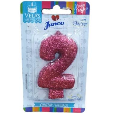 Imagem de Vela Aniversario Live Colors Com Gliter Pink N2 Junco