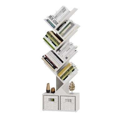 Imagem de Vagusicc Estante de árvore de 6 camadas, estante alta com armário de armazenamento, organizador de armazenamento de prateleiras de madeira para exibir livros, revistas, CDs, prateleira de livros de