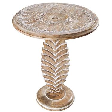 Imagem de Mesas de canto para sala de estar - pequena mesa de bebida para espaços pequenos, mesa de cabeceira moderna com tampo esculpido à mão e mesas laterais de madeira maciça para sala de secagem, quarto