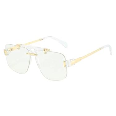 Imagem de HCHES Óculos de Sol Femininos de Luxo com Armação Meia-Armação, Estampa Leopardo Degradê, Detalhes em Metal Retrô, Proteção UV400 (Branco Transparente)