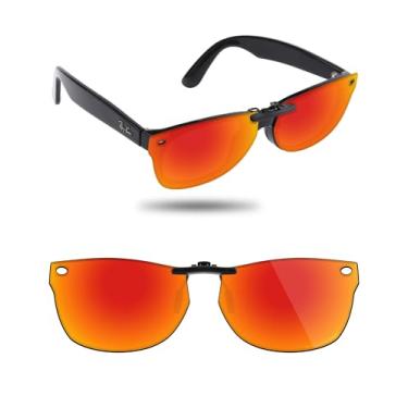 Imagem de Fiskr Óculos de sol polarizados clip-on para Ray-Ban RB5184F (tamanho 52-18) - Proteção UV - Ajuste universal - Não abre, Vermelho fogo, 52mm