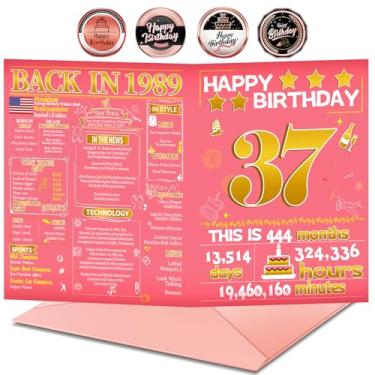 Imagem de Joycard Cartão de aniversário de 37 anos com envelope, decorações de 37º aniversário para mulheres, presentes de aniversário de 37 anos para ela, cartões de feliz aniversário para esposa de 37 anos