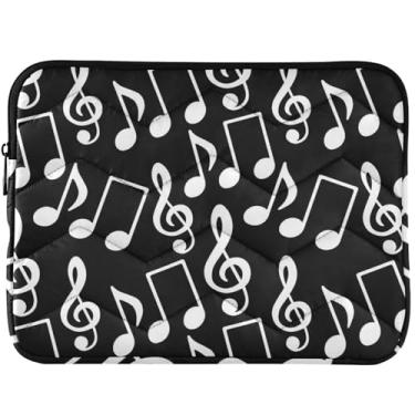 Imagem de Capa protetora para notebook com notas musicais preta e branca capa protetora para laptop universal de 14 polegadas