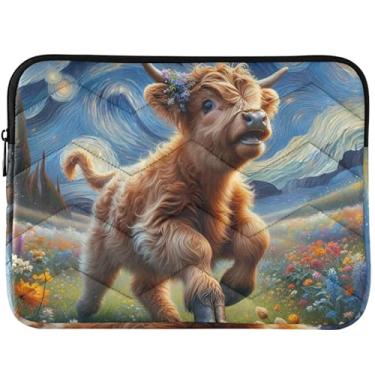 Imagem de Capas e capas personalizadas Highland Cattle Cow Starry Night Puffy Laptop Bolsas, estojos e mangas extravagantes capa para notebook universal 14 capa para laptop 13 polegadas