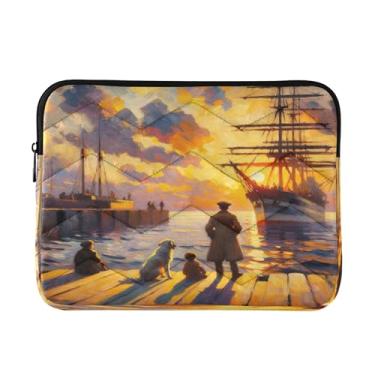 Imagem de Impressionist Harbor Sunset Bag para laptop, capa protetora média à prova de choque para transporte de computador, bolsa de computador de 13 a 13,3 polegadas para mulheres