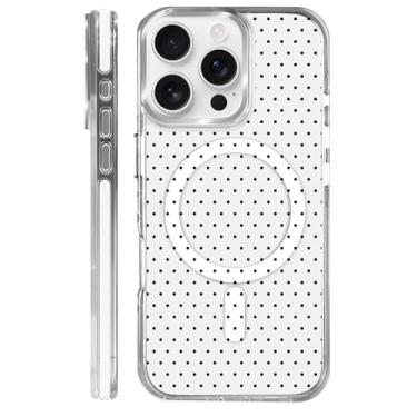 Imagem de MQJCYB Capa magnética para iPhone 16 Pro com design em base transparente, compatível com MagSafe, capa protetora fina de TPU macio para telefone feminino e meninas - Polka Dot Fashion Black