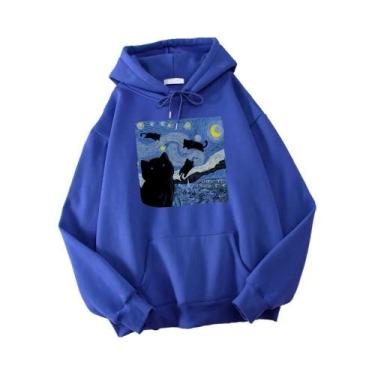 Imagem de Moletom Masculino Oversize De Fleece Com Estampa De Gato Estrelado À N