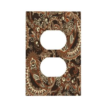 Imagem de Nadoabtm Capa de tomada marrom Paisley floral Boho padrão 1 gangue duplex interruptor de luz placa decorativa capa de tomada elétrica para sala de estar decoração de casa