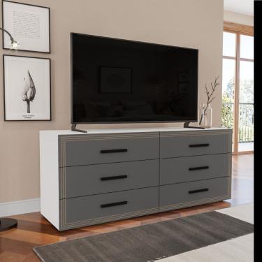 Imagem de Cômoda Valência 6 Gavetas Branco Cinza Politorno Móveis
