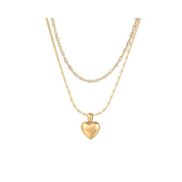 Imagem de Colar de coração delicado para mulheres, colar de fio de coração empilhado que não desbota, joia banhada a ouro 18 K, presente de aniversário e Natal para sua esposa, mãe, senhora, 20 inch, Aço