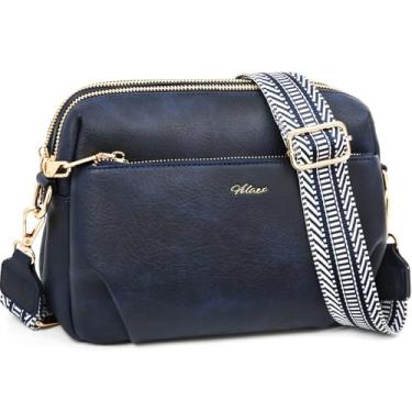 Imagem de HILAEX Bolsa tiracolo feminina de couro, antirroubo, vários bolsos, alça ajustável, bolsa de ombro com bloqueio de RFID, Azul, Small, Clássico
