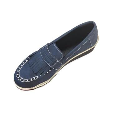 Imagem de Mocassins femininos com detalhe de borla e salto plataforma para uma opção de calçado casual confortável e elegante, Azul royal, 36