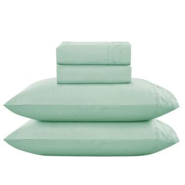 Imagem de Jogo de Cama Lençol King Romantico Percal 300 Fios 4 Peças - Verde - 1