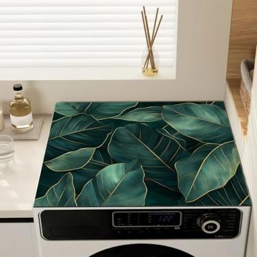 Imagem de Capas de lavadora e secadora de folhas verdes tropicais tapete protetor antiderrapante capa de máquina de lavar roupa, almofada protetora de secagem rápida à prova de poeira para lavadora e secadora