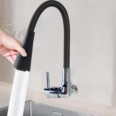 Imagem de Torneira Gourmet de Cozinha Parede Água Fria Flexível 360° com Dois Tipos de Jato Aço Inox(Preto/Parede/360°)