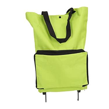 Imagem de TOPINCN Bolsa de Carrinho Dobrável, Sacola Reutilizável de Lona Oxford Grande Capacidade Com Rodas, para Compras Viagens Acampamento Caminhadas Praia Piquenique Lavanderia Bagagem (Verde)