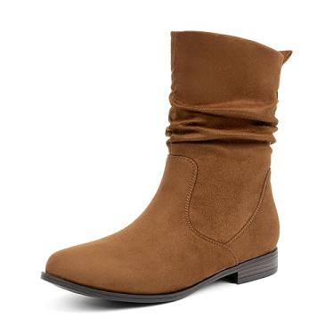 Imagem de VJH confort Botas femininas de cano médio, bico redondo amêndoa, salto baixo, confortável, botas despojadas, Bronzeado, 38