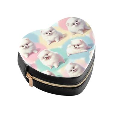 Imagem de Burbuja Caixa de joias em forma de coração para filhotes, mini estojo de viagem para mulheres e meninas, estojo portátil organizador de armazenamento para brincos, anéis, colares e pulseiras