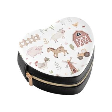 Imagem de Burbuja Mini caixa de joias em forma de coração de animais de fazenda para mulheres e meninas, estojo portátil organizador de armazenamento para brincos, anéis, colares e pulseiras