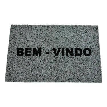 Imagem de Tapete Capacho Bem Vindo Retangular Pvc Vinil Cinza 40X60 Cm
