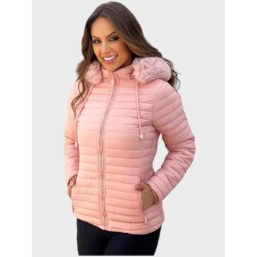 Imagem de Jaqueta Bobojaco Peluciada com Pelinho no Capuz Rosa-Feminino